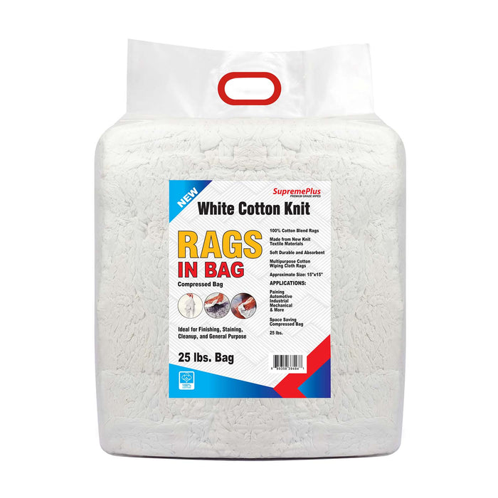 New Premium White Washed T-shirt Rags - 25 lbs. Bag