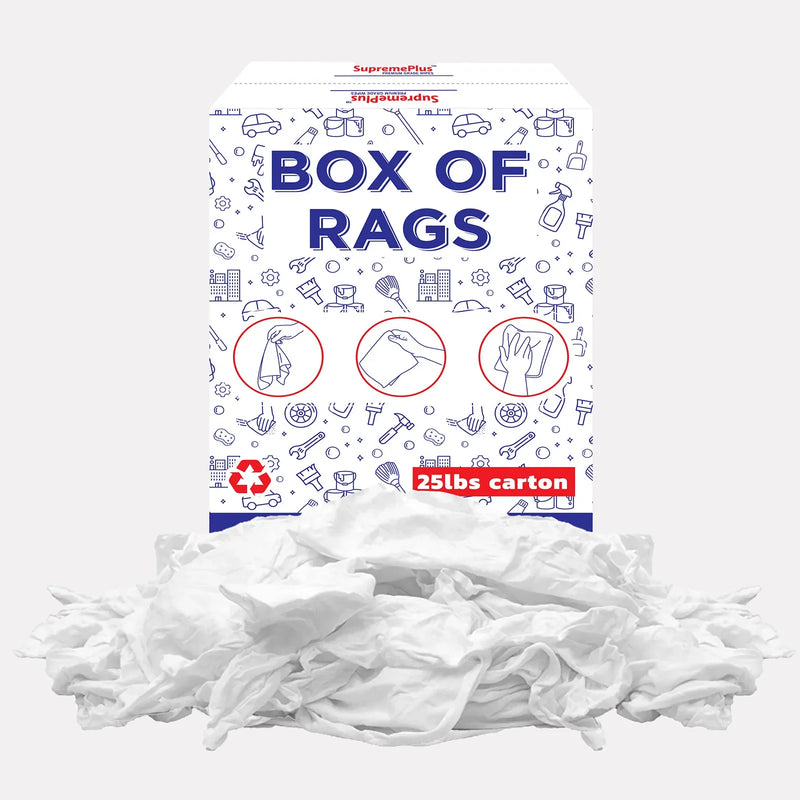 New Premium White Washed T-shirt Rags - 25 lbs. Box - Wiping Hub
