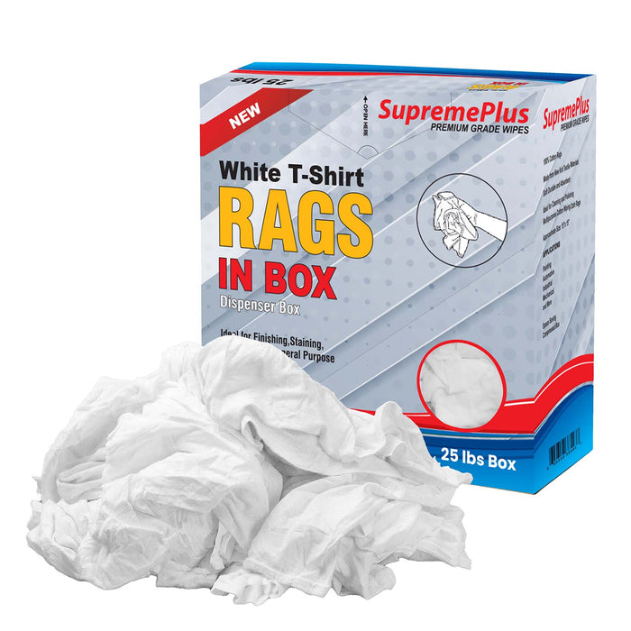 New Premium White Washed T-shirt Rags - 25 lbs. Compressed Box