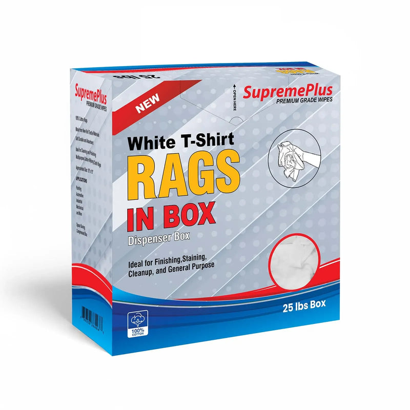 New Premium White Washed T-shirt Rags - 25 lbs. Compressed Box - Wiping Hub