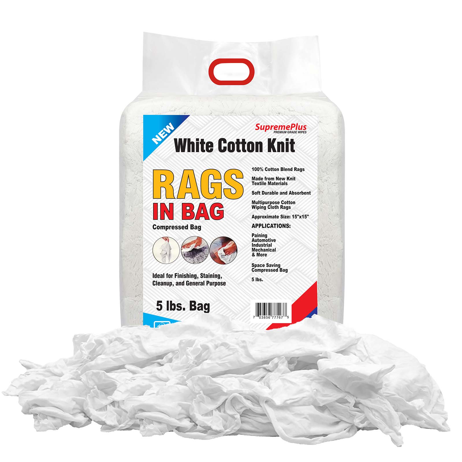 New Premium White Washed T-shirt Rags - 5 lbs. Bag