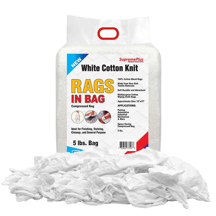 New Premium White Washed T-shirt Rags - 5 lbs. Bag