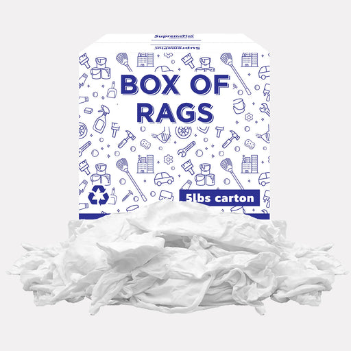 New White Knit T-Shirt Cleaning Rags - 5 lbs Box - Wiping Hub