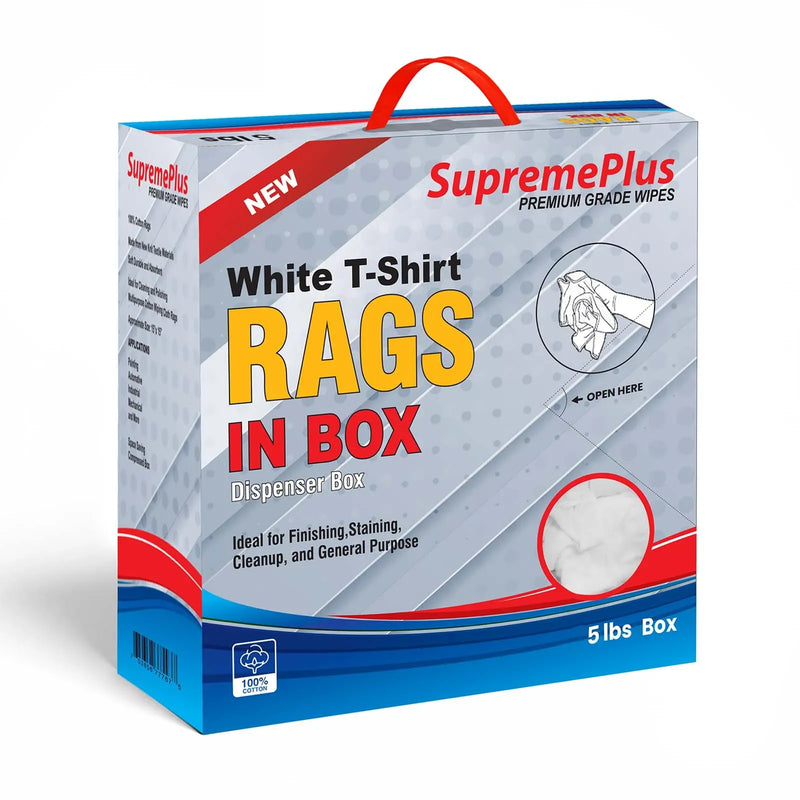 New Premium White Washed T-shirt Rags - 5 lbs. Compressed Box - Wiping Hub