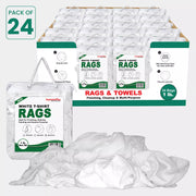 White washed T-shirt material rags from Wiping Hub, shown in a master carton, ideal for cleaning and industrial use.
