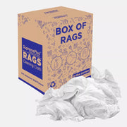 White washed T-shirt material rags from Wiping Hub, 50 lbs, soft, durable cleaning cloths for industrial and household use.