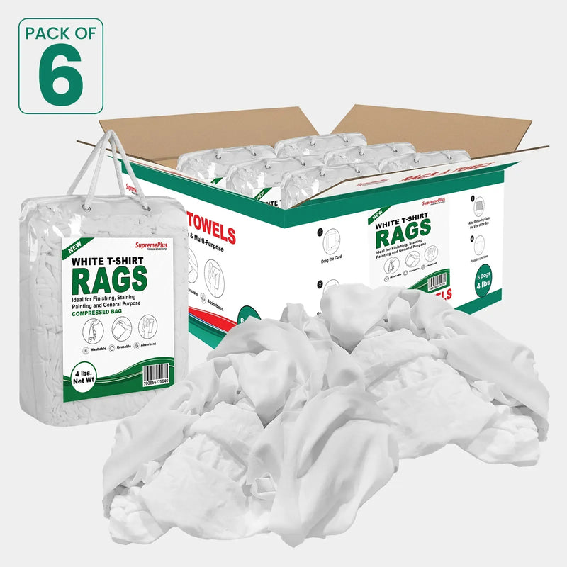 New White Knit Cleaning Rags - Polybags Master Carton - 4 lb Pack of 6