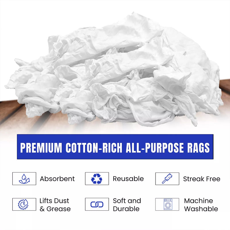 White washed T-shirt material rags from Wiping Hub, soft and durable fabric perfect for cleaning and wiping tasks