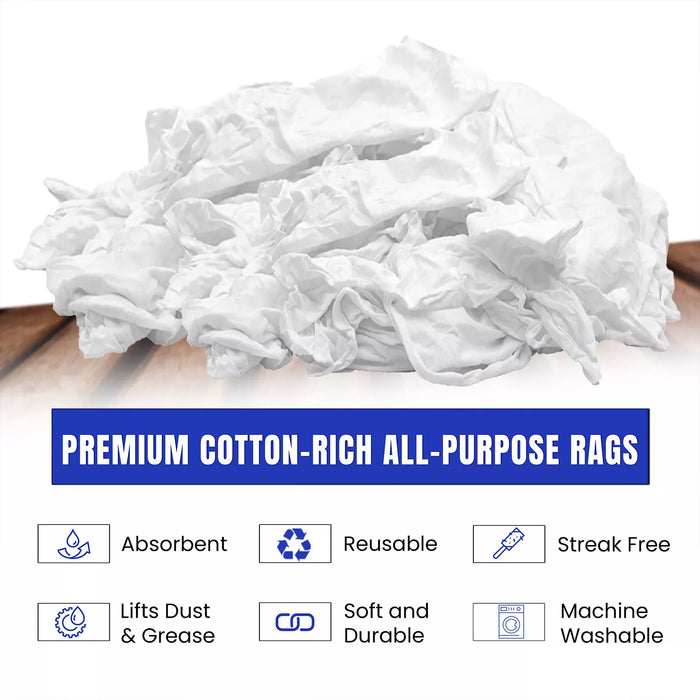 White washed T-shirt material rags from Wiping Hub, soft and durable fabric perfect for cleaning and wiping tasks