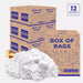 White washed T-shirt material rags from Wiping Hub, 50lbs pallet box, ideal for cleaning and industrial uses.