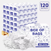 White washed T-shirt material rags from Wiping Hub, 5lb pallet box, ideal for cleaning and wiping tasks