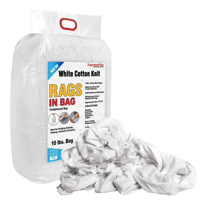 New Premium White Washed T-shirt Rags - 10 lbs. Bag - Wiping Hub