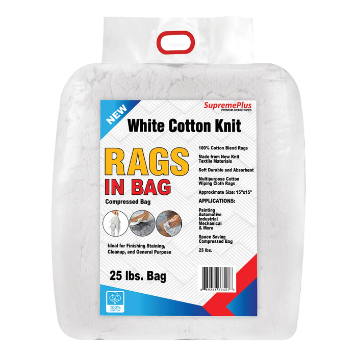New Premium White Washed T-shirt Rags - 25 lbs. Bag - Wiping Hub