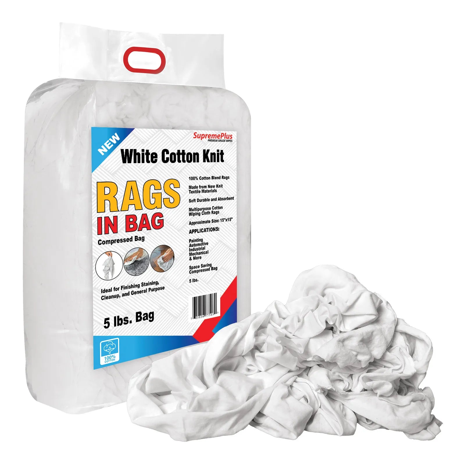 New Premium White Washed T-shirt Rags - 5 lbs. Bag - Wiping Hub