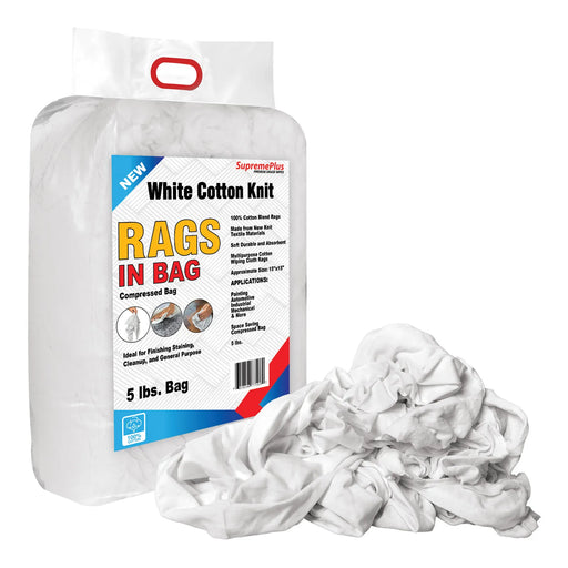 New Premium White Washed T-shirt Rags - 5 lbs. Bag - Wiping Hub