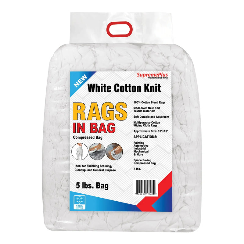 New Premium White Washed T-shirt Rags - 5 lbs. Bag - Wiping Hub