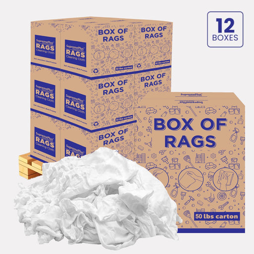 New White Knit T-Shirt Cleaning Rags - 600 lbs Pallet - 12 x 50 lbs Boxes - Wiping Hub