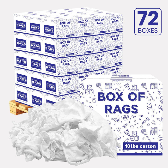 New Premium White Washed T-shirt Rags - 720 lbs. Pallet - 72 x 10 lbs. Boxes - Wiping Hub