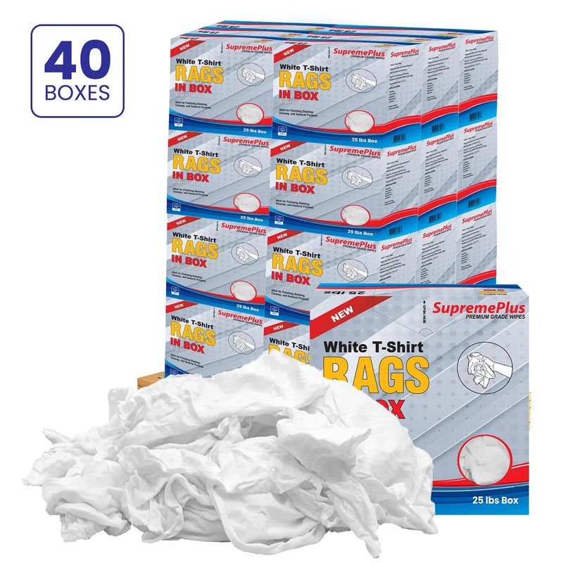 New Premium White Washed T-shirt Rags - 1000 lbs. Pallet - 40 x 25 lbs. Compressed Boxes - Wiping Hub