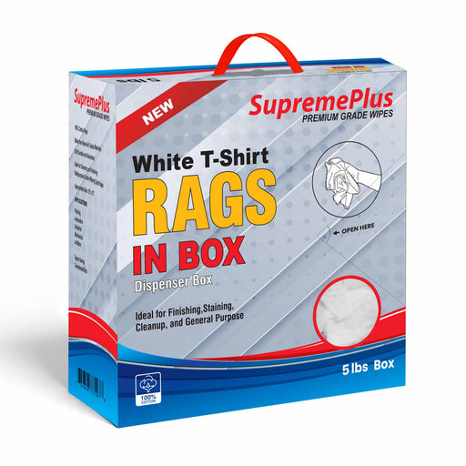 New White Knit T-Shirt Cleaning Rags - 800 lbs Pallet - 160 x 5 lbs Compressed Boxes - Wiping Hub