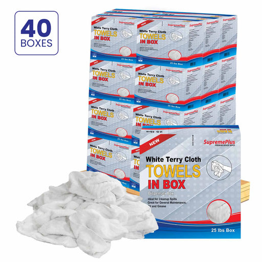 New White Terry Towel Cleaning Rags – 1000 lbs. Pallet - 40 x 25 lbs. Compressed Boxes - Wiping Hub