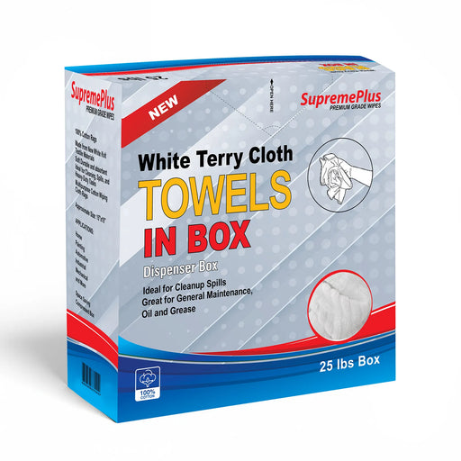 New White Terry Towel Cleaning Rags – 1000 lbs. Pallet - 40 x 25 lbs. Compressed Boxes - Wiping Hub