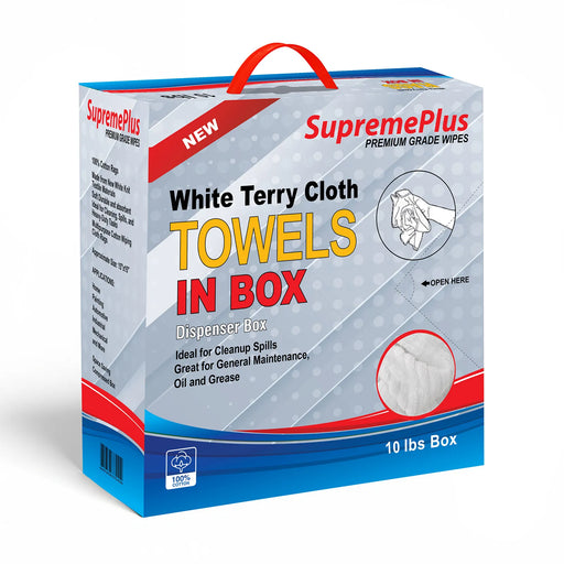 New White Terry Towel Cleaning Rags – 960 lbs. Pallet - 96 x 10 lbs. Compressed Boxes - Wiping Hub