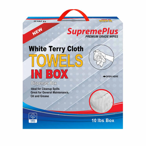 New White Terry Towel Cleaning Rags - 10 lbs. Compressed Box - Wiping Hub