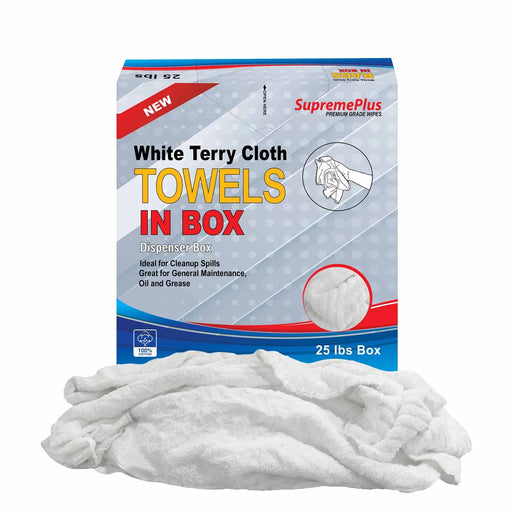 New White Terry Towel Cleaning Rags - 25 lbs. Compressed Box - Wiping Hub