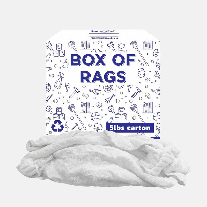 New White Terry Towel Cleaning Rags - 5 lbs. Box - Wiping Hub