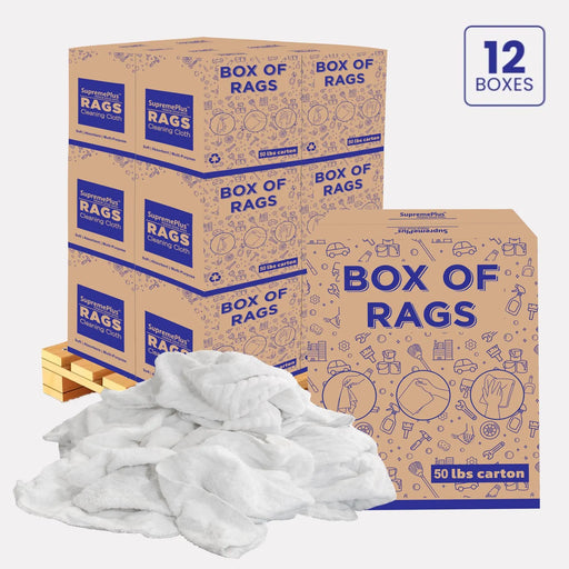 New White Terry Towel Cleaning Rags – 600 lbs. Pallet - 12 x 50 lbs. Boxes - Wiping Hub