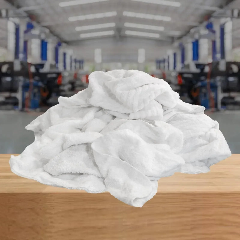 Bulk White Terry Towel Cleaning Rags – 675 lbs. Pallet - 27 x 25 lbs. Boxes - Wiping Hub