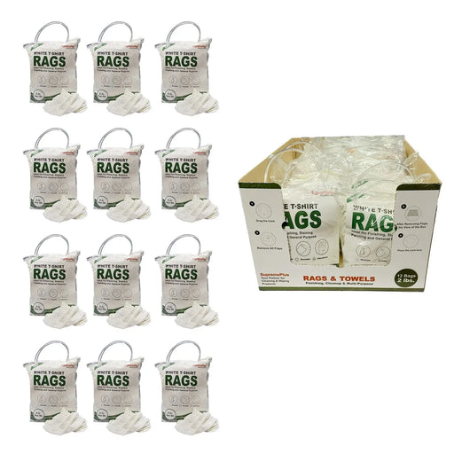 New White Washed T-Shirt Rags - 2 lbs. Bag  - Pack of 12 - Wiping Hub