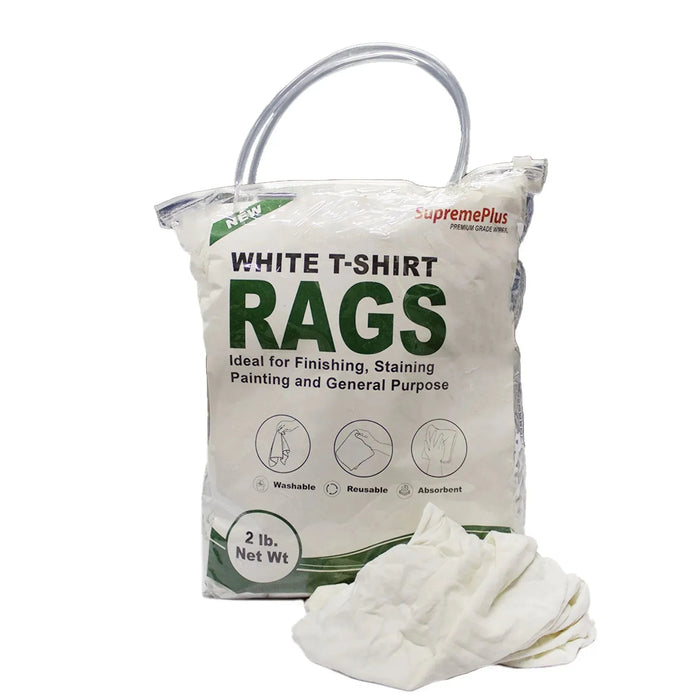 New White Washed T-Shirt Rags - 2 lbs. Bag  - Pack of 12 - Wiping Hub