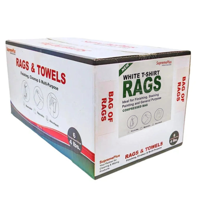 New White Washed T-Shirt Rags - 4 lbs.  Bag - Pack of 6 - Wiping Hub