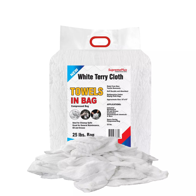 New White Terry Towel Cleaning Rags – 25 lbs. Bag