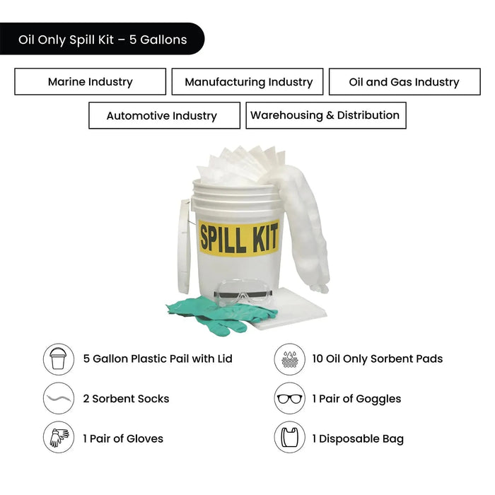 Oil-Only Spill Kit - 5 Gallons - Wiping Hub