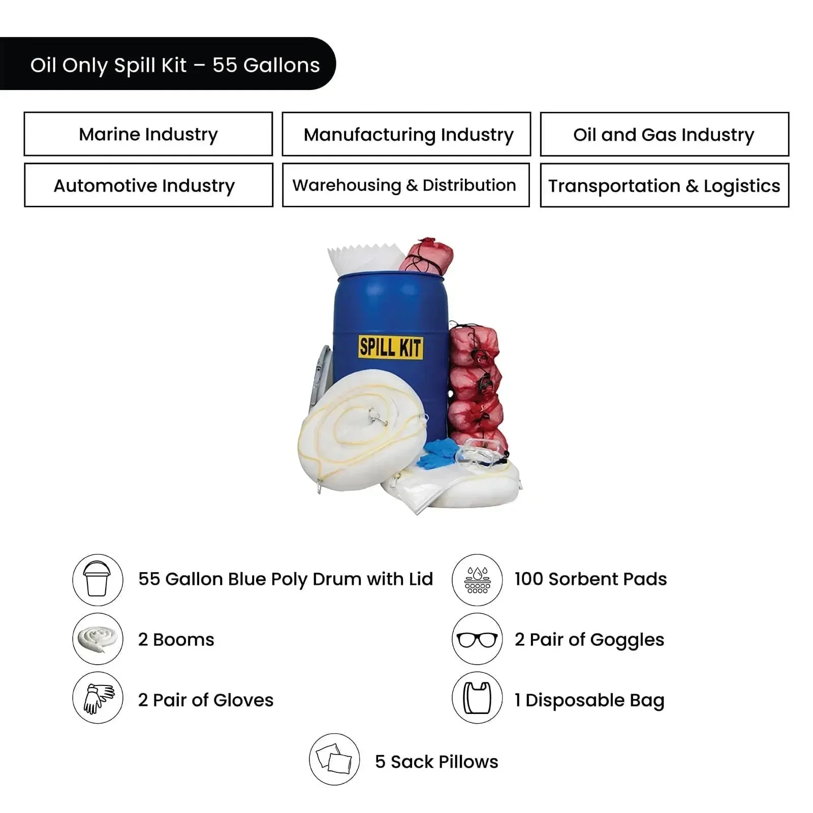 Oil-Only Spill Kit - 55 Gallons - Wiping Hub