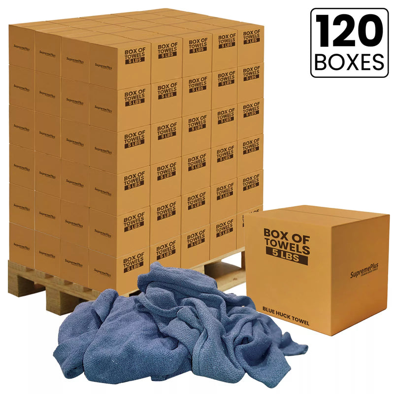 New 100% Cotton Blue Huck Towels - 600 lbs. Pallet - 120 x 5 lbs. Boxes