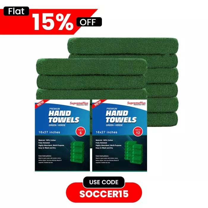 Premium Green Hand Towels - 16" x 27"