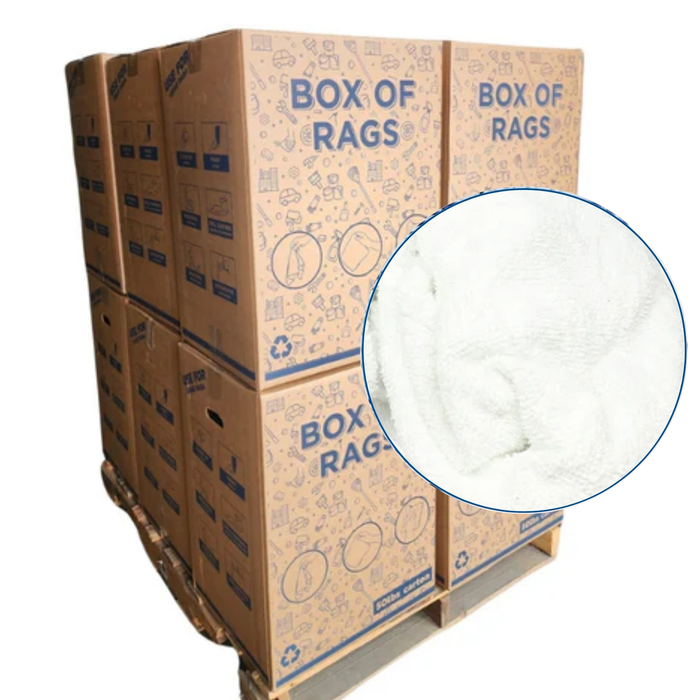 Recycled White Terry Cloth Rags 600 lbs. Pallet - 12 x 50 lbs. Boxes