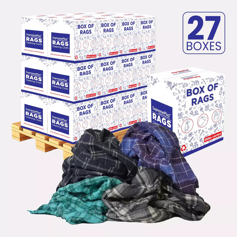 Recycled Color Flannel Cleaning Rags - 675 lbs. Pallet - 27 x 25 lbs. Boxes