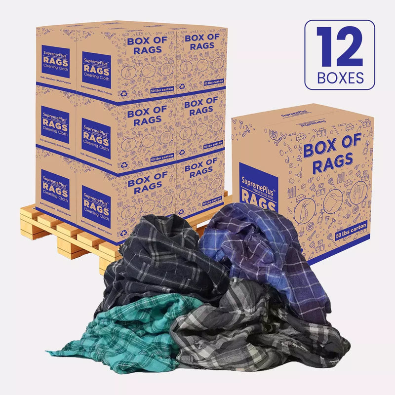 Recycled Color Flannel Cleaning Rags - 600 lbs. Pallet - 12 x 50 lbs. Boxes