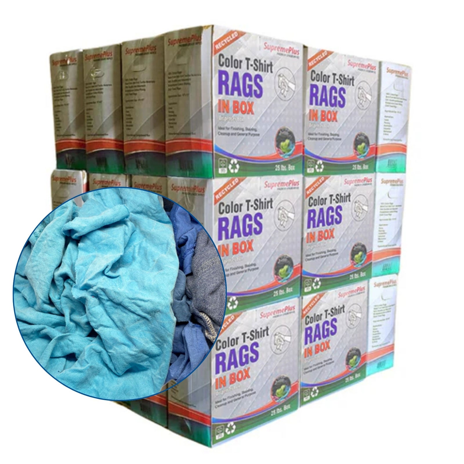 Recycled Color Knit T-Shirt Rags - 1000 lbs. Pallet -  40 x 25 lbs. Compressed Box - Wiping Hub