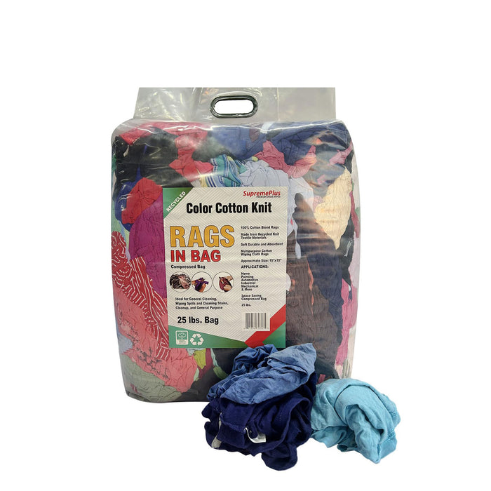 Recycled Color Knit T-Shirt Rags - 25 lbs. Bag - Wiping Hub