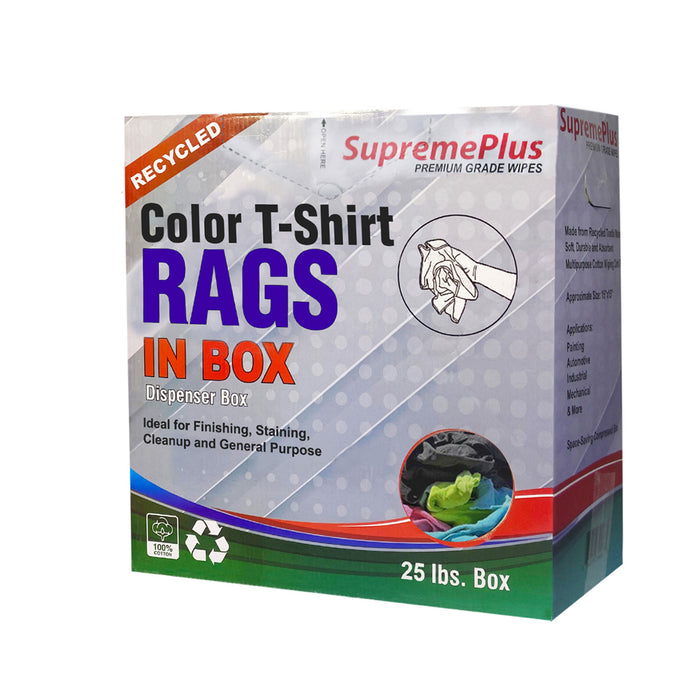 Recycled Color Knit T-Shirt Rags - 25 lbs. Compressed Box - Wiping Hub