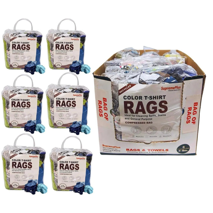 Recycled Color Knit T-Shirt Rags - 4 lbs. Bag (Pack of 6) - Wiping Hub