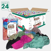 Recycled color knit cleaning rags by Wiping Hub, 1 lb pack of 24 wiping rags in polybags, suitable for cleaning and wiping tasks.