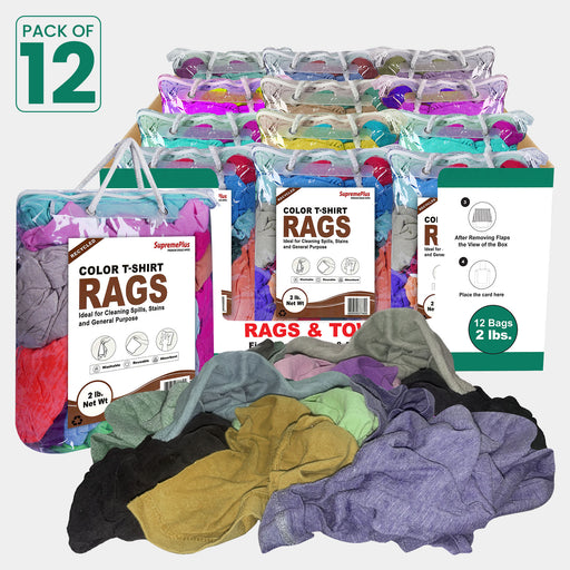 Recycled Color Knit Cleaning Rags - Polybags Master Carton - 2 lbs Pack of 12