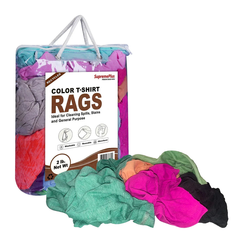 Recycled Color Knit T-Shirt Cleaning Rags - 2 lbs. Bag - Pack of 12 - Wiping Hub